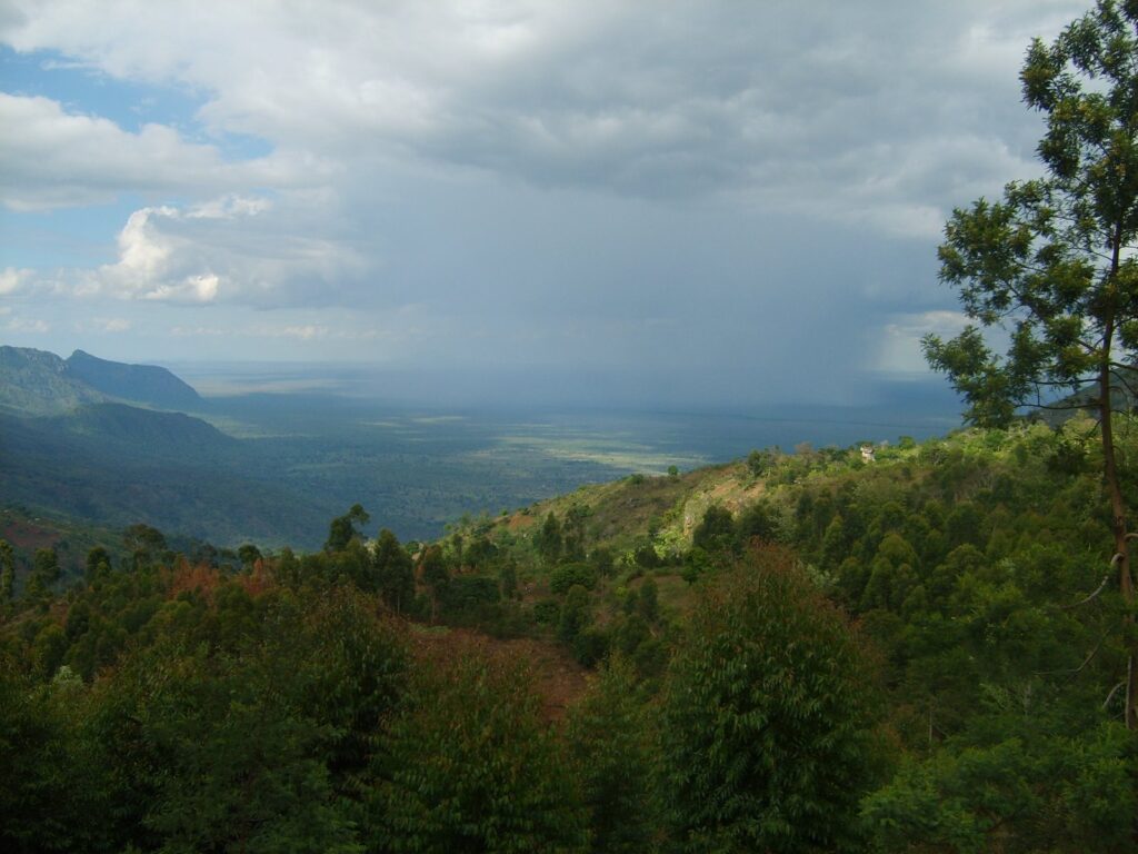 Rain storm rolling through the mountains of northern Tanzania